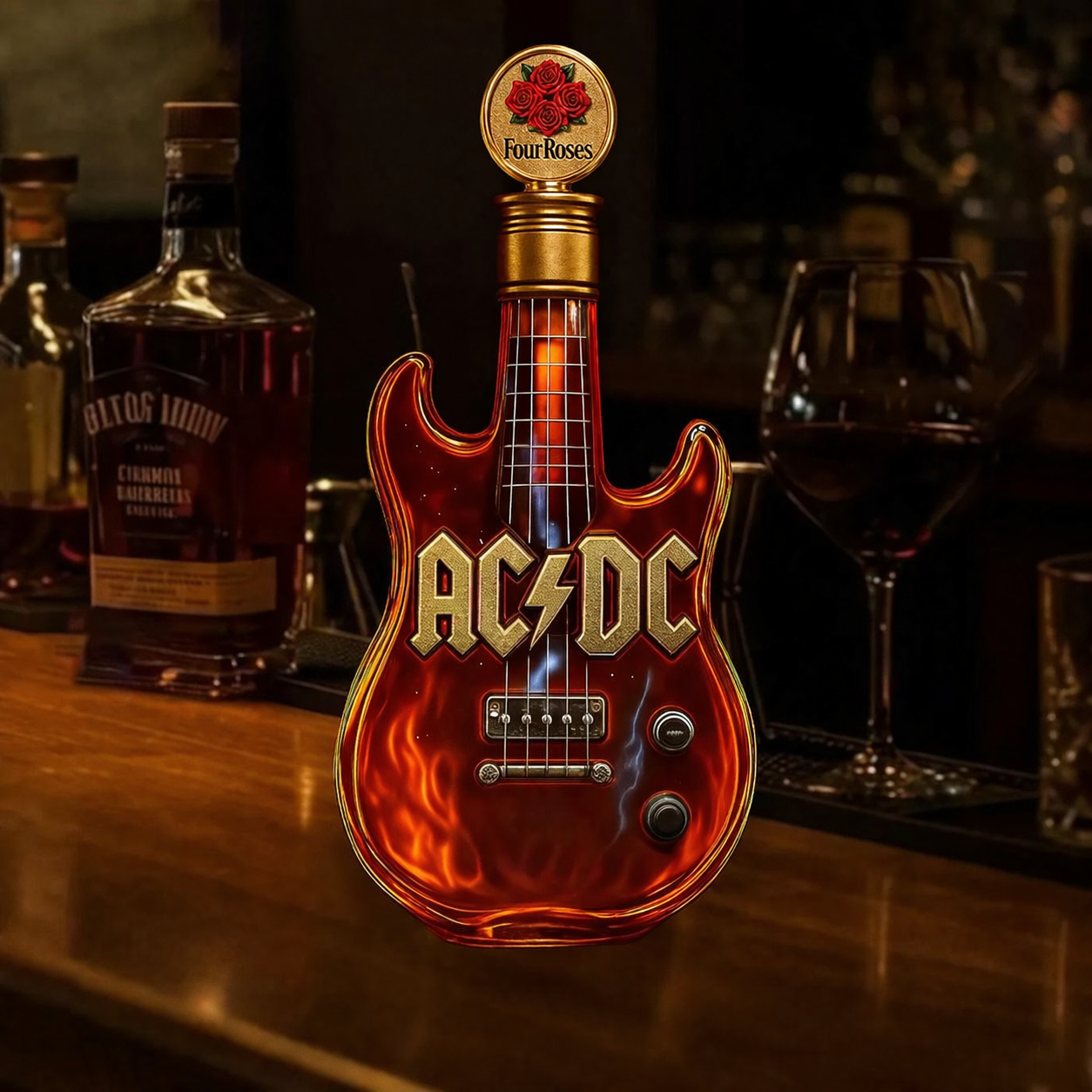 AC/DC Rock Guitar Whiskey Bottle