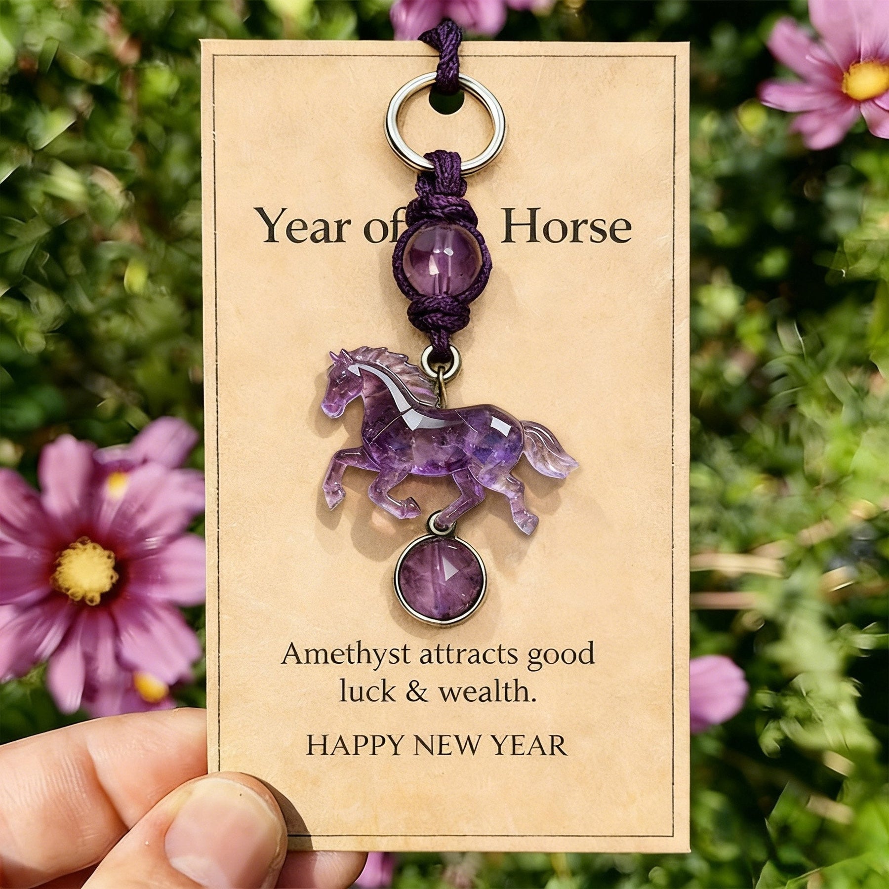 EquiGem – Amethyst Crystal Horse Pendant Keychain