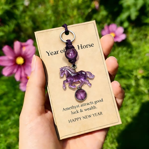 EquiGem – Amethyst Crystal Horse Pendant Keychain