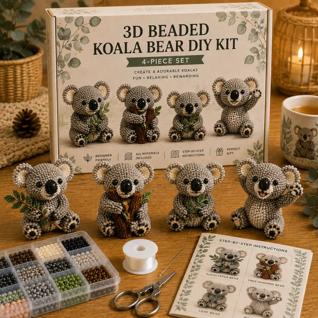 BearCraft - 3D Beaded Bear DIY Kit (4-Piece Handmade Set)
