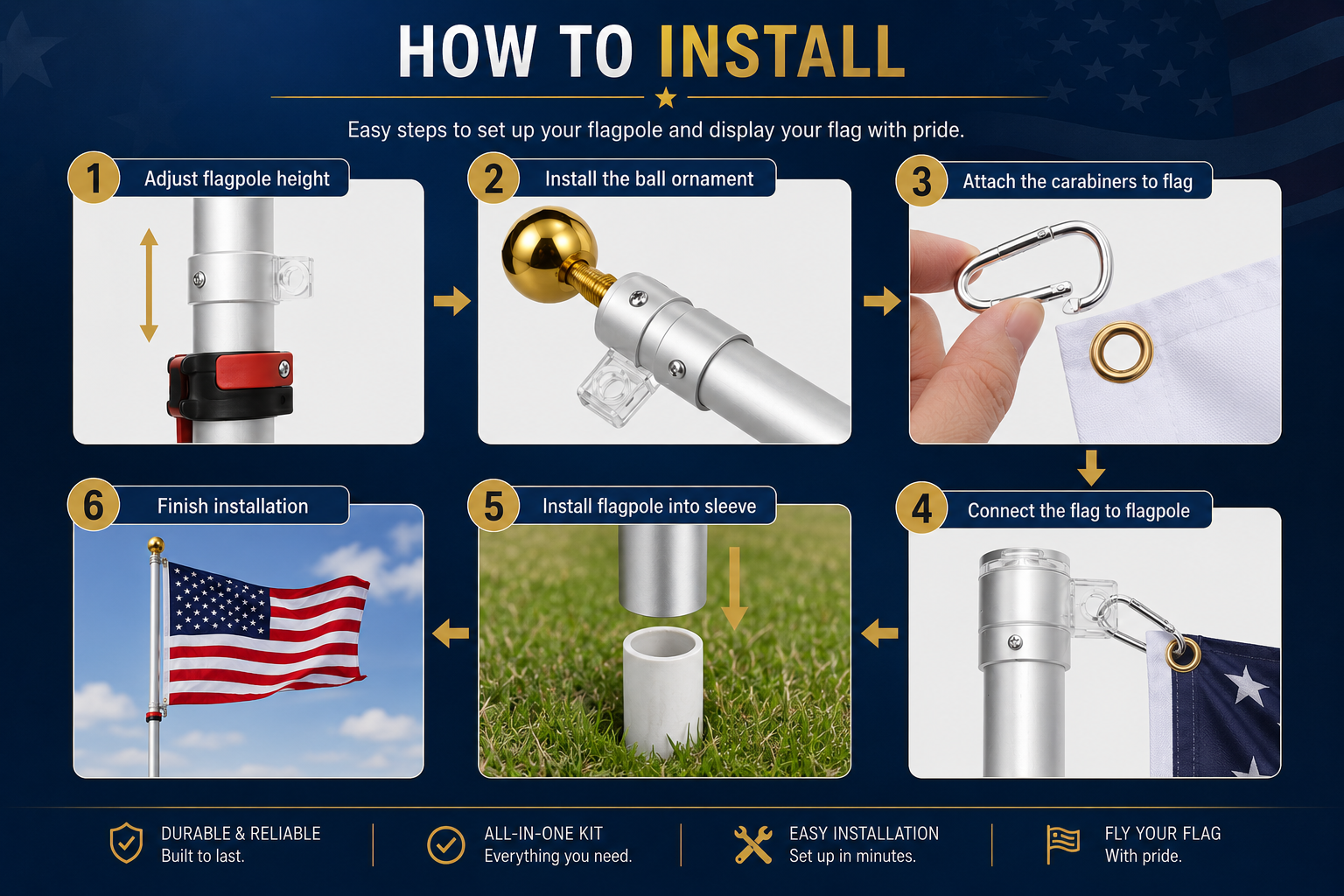 SolarGlory – Telescopic Flagpole with LED Light