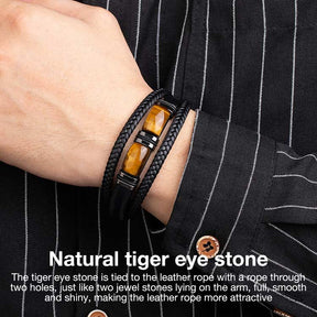 StoneForge – Braided Tiger Eye Leather Bracelet