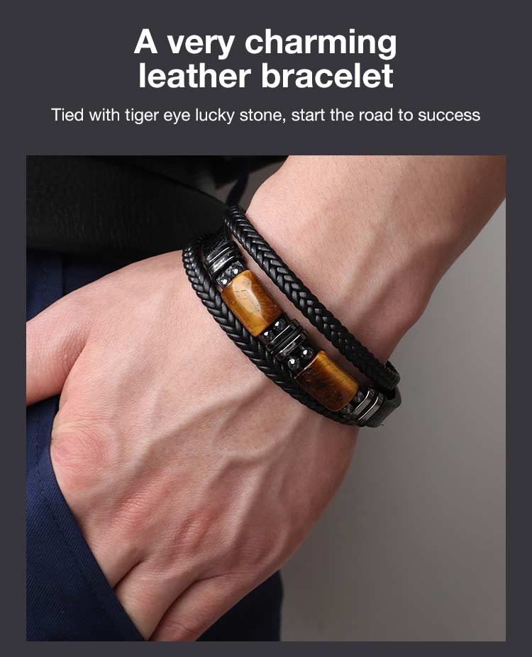 StoneForge – Braided Tiger Eye Leather Bracelet