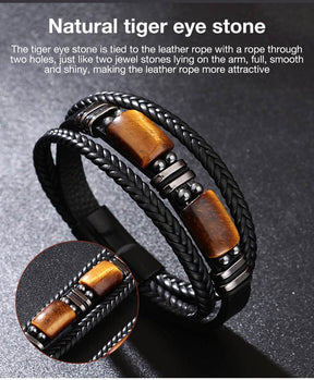 StoneForge – Braided Tiger Eye Leather Bracelet