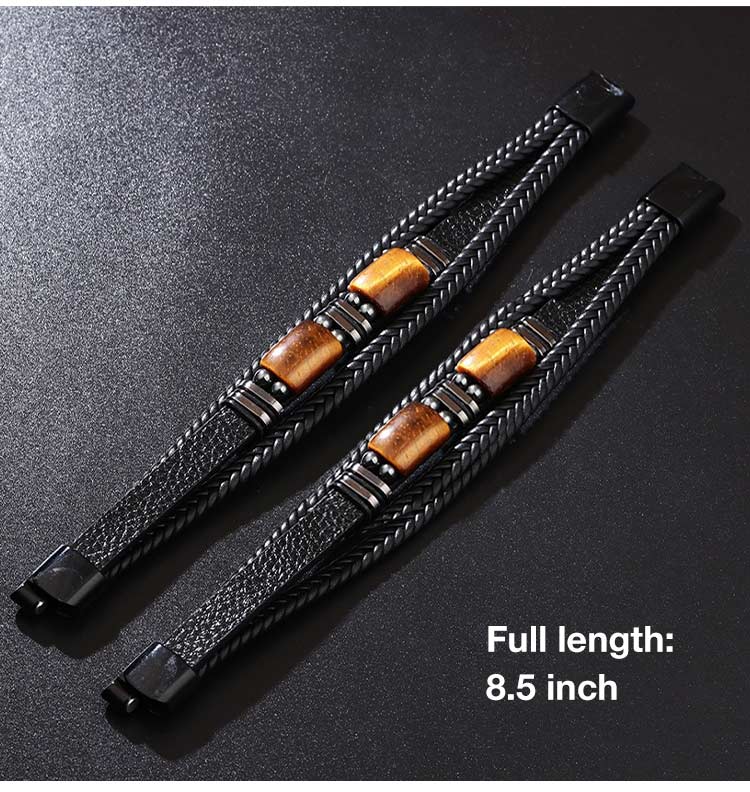 StoneForge – Braided Tiger Eye Leather Bracelet
