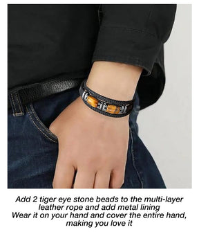StoneForge – Braided Tiger Eye Leather Bracelet