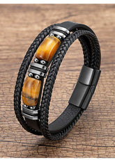 StoneForge – Braided Tiger Eye Leather Bracelet