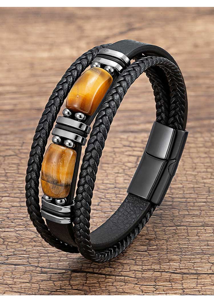 StoneForge – Braided Tiger Eye Leather Bracelet