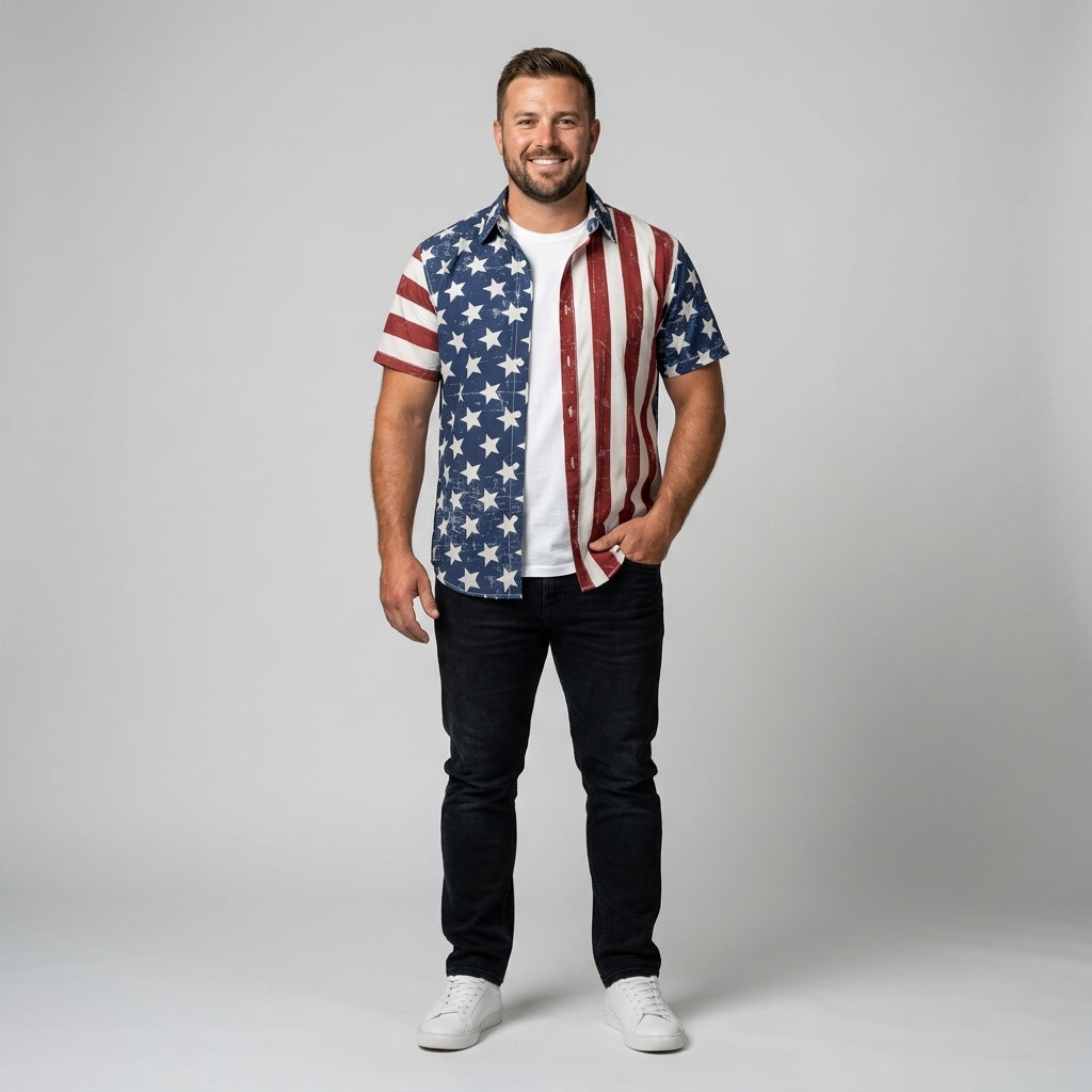 FreedomFlora – American Flag Tropical Shirt