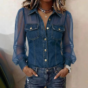 LuxeCharm – Premium Casual Chic Denim Blouse