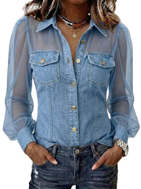 LuxeCharm – Premium Casual Chic Denim Blouse