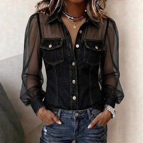 LuxeCharm – Premium Casual Chic Denim Blouse