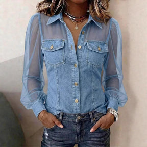 LuxeCharm – Premium Casual Chic Denim Blouse