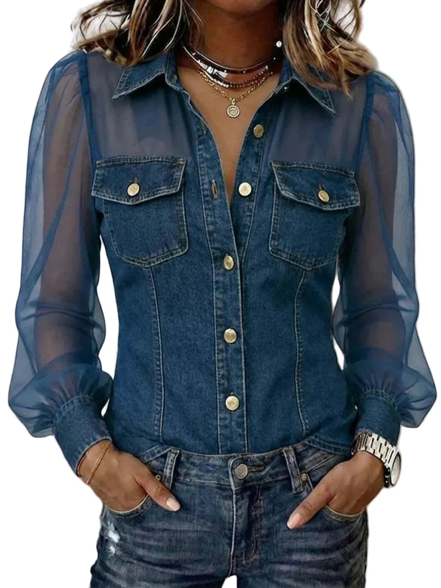 LuxeCharm – Premium Casual Chic Denim Blouse