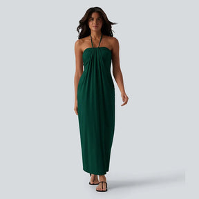 HalterTie – Elegant Back Maxi Dress with Pockets