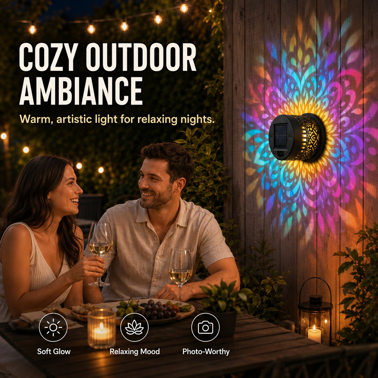 MandalaGlow - Solar Mandala Wall Light Outdoor Fence Projector Lamp