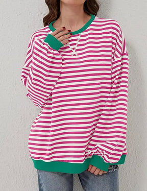 StripeAura – Women’s Color Block Striped Sweatshirt