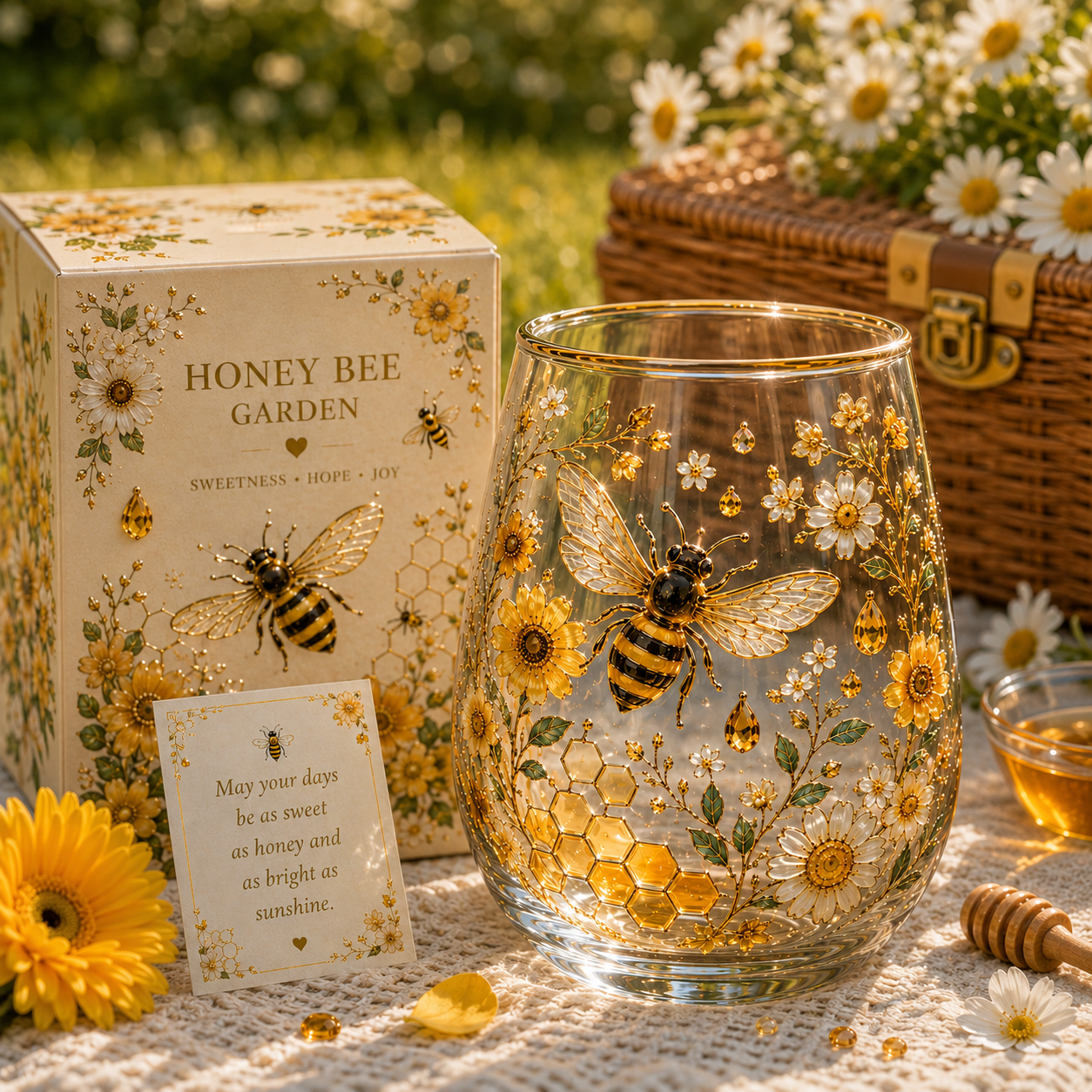 HoneyGlow Garden - Limited Edition Bee Glass Tea Cup