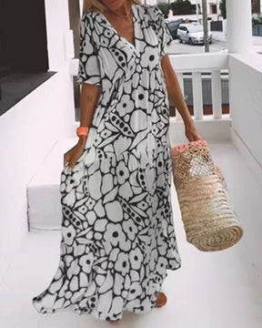 FloraLuxe – Short Sleeved Printed Summer Dress