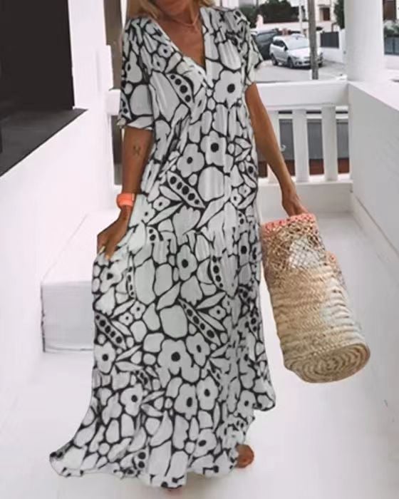 FloraLuxe – Short Sleeved Printed Summer Dress