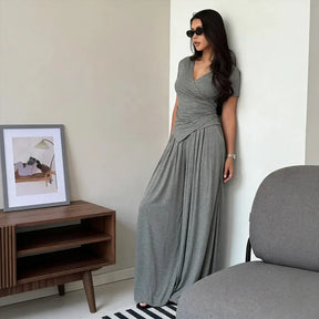 MaisonLuxe – Sophisticated Wrap Top & Wide Leg Pants Set