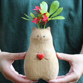 WoodWhisker – Handmade Wooden Cat Vase