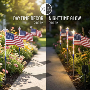8 Solar American Flag Pathway Lights – Red, White & Blue Yard Glow