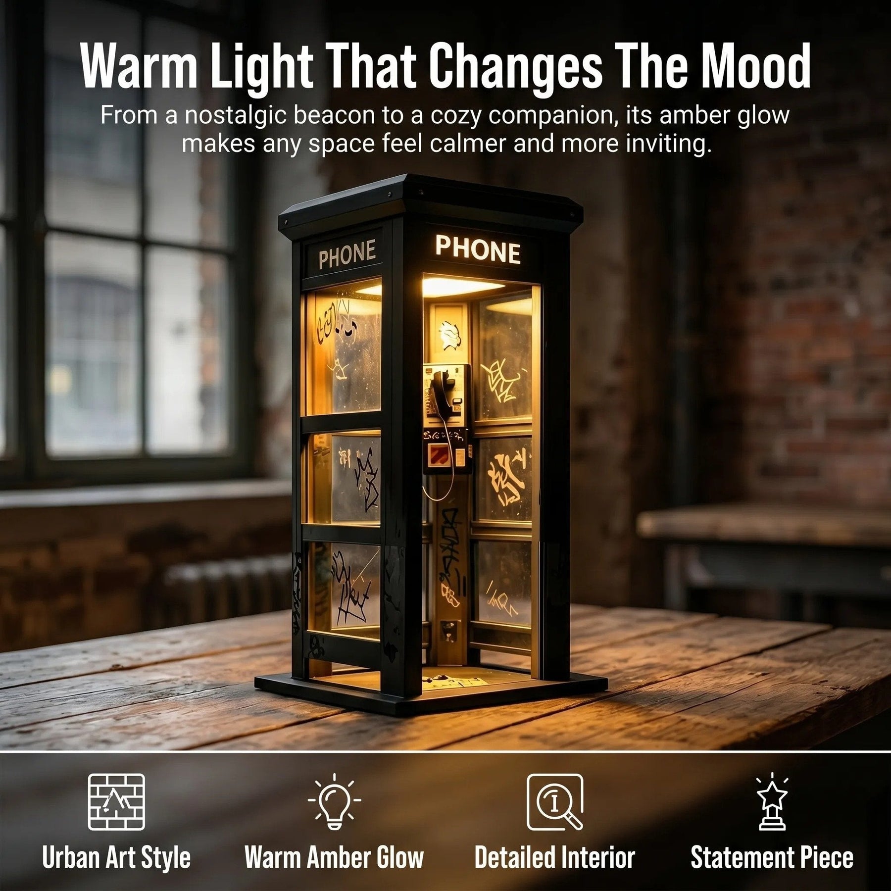 NoirBooth Glow - Vintage Phone Booth Ambient Lamp