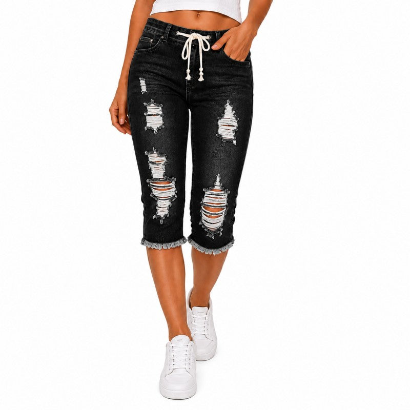 DenimBloom –  High Waist Cropped Denim Jeans