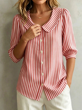 AuraClassic – Women’s Retro Peter Pan Collar Striped Shirt