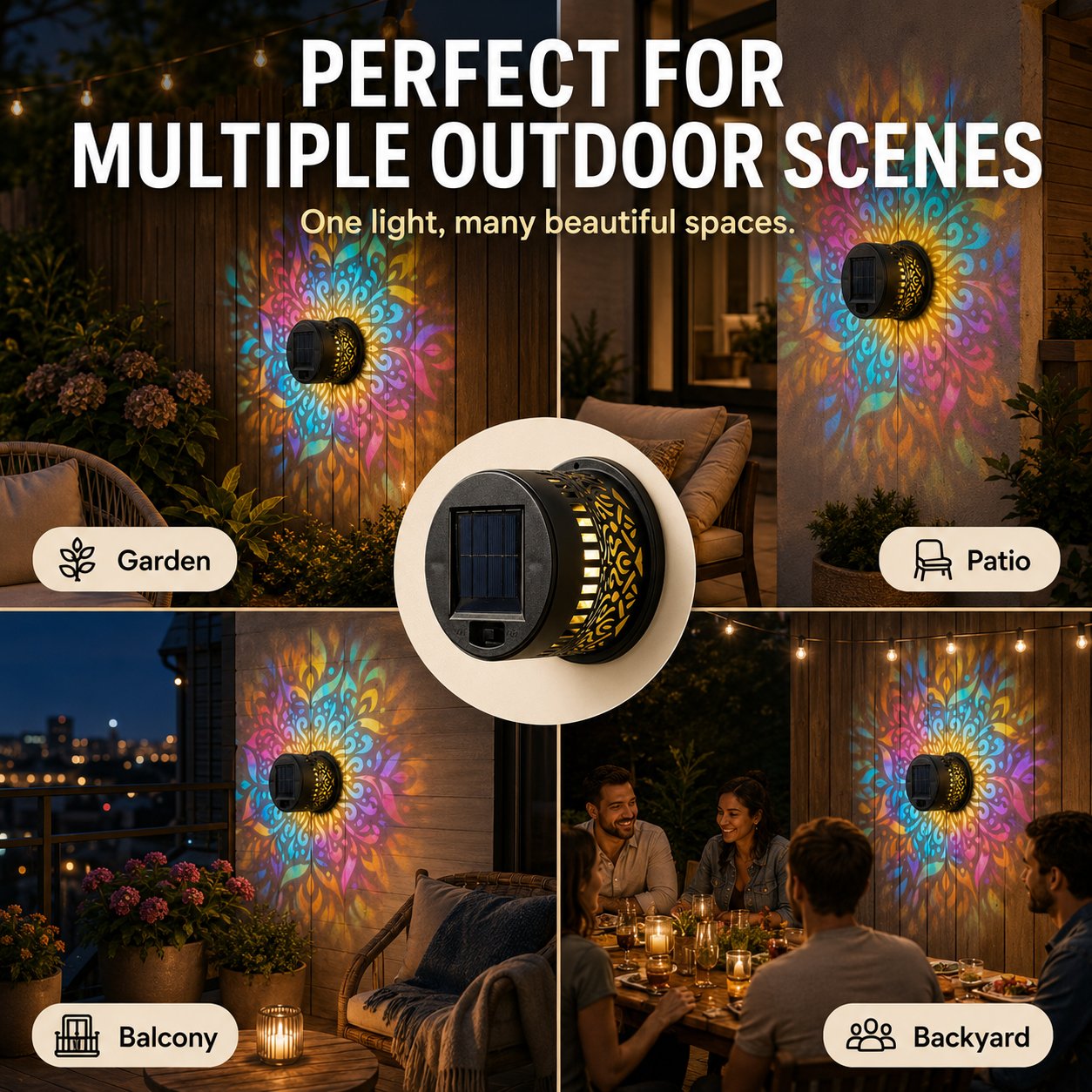 MandalaGlow - Solar Mandala Wall Light Outdoor Fence Projector Lamp