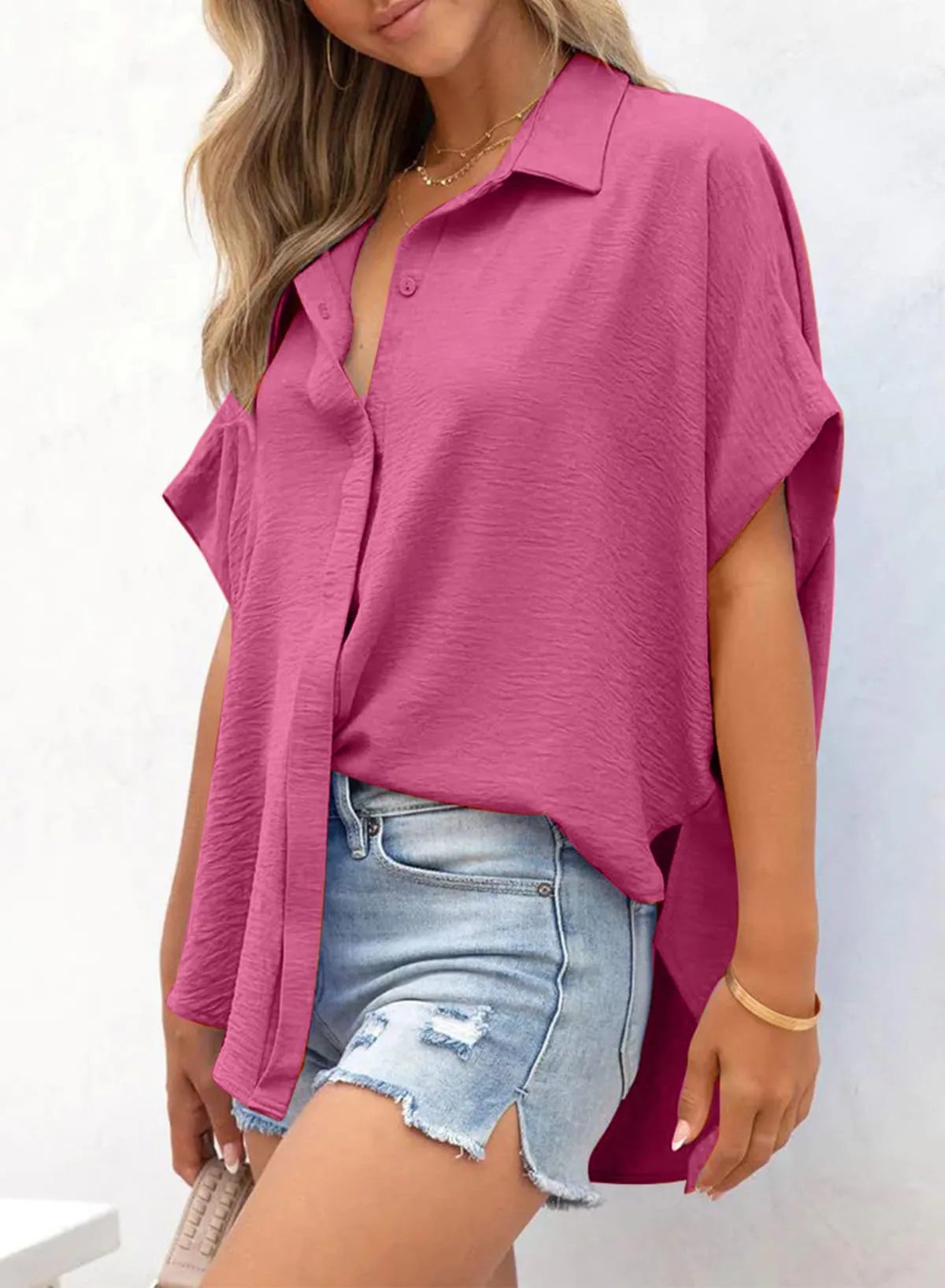 LunaWear – Casual Button Slit Hem Women’s Top