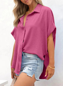 VeloraFit – Solid Color Short Sleeve Button Top