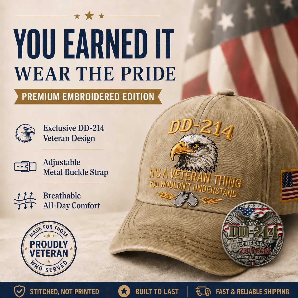 HonorWear – 3D Embroidered Veteran Cap