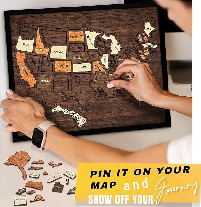 AtlasCraft – Wooden USA Travel Map Puzzle Wall Decor