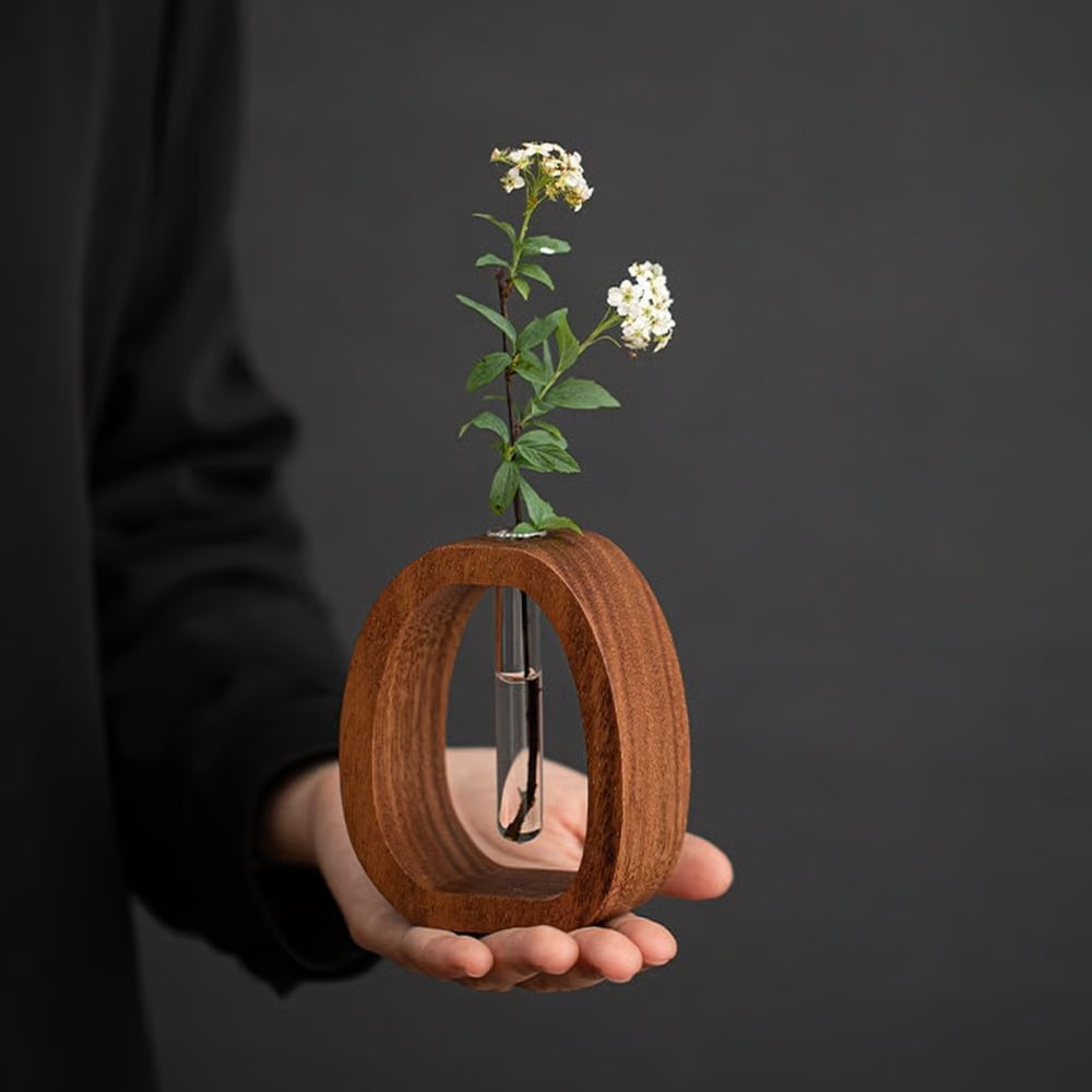 NatureNest – Solid Wood Glass Flower Vase