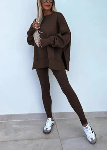SoftEase – Comfy Slit Sweatshirt Two-Piece Set