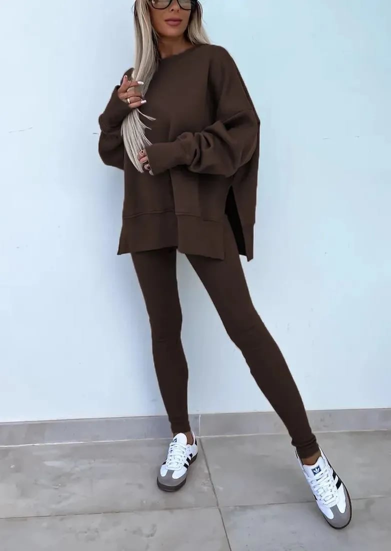SoftEase – Comfy Slit Sweatshirt Two-Piece Set