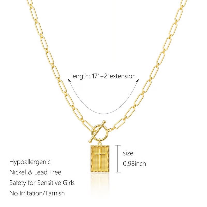 Cruxelle – Cross Pendant Paperclip Chain Necklace