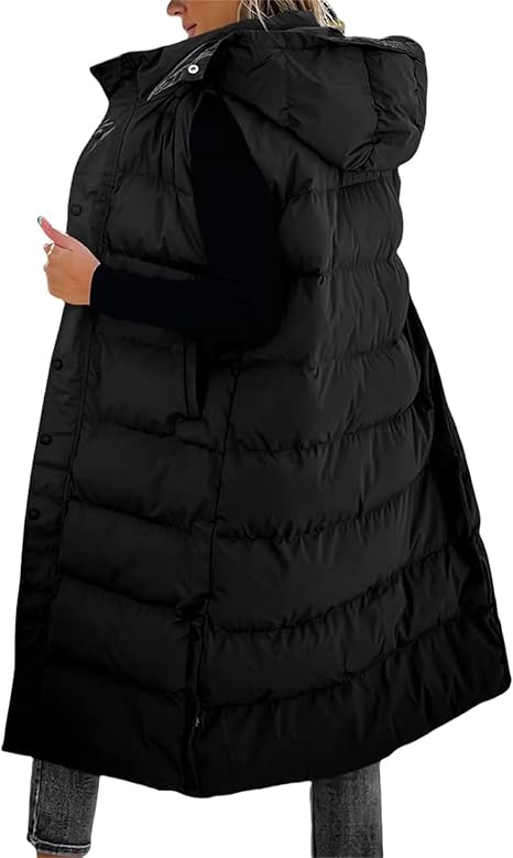 QuiltChic – Women's Long Puffer Vest with Hood