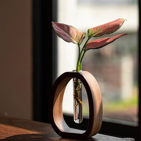 NatureNest – Solid Wood Glass Flower Vase