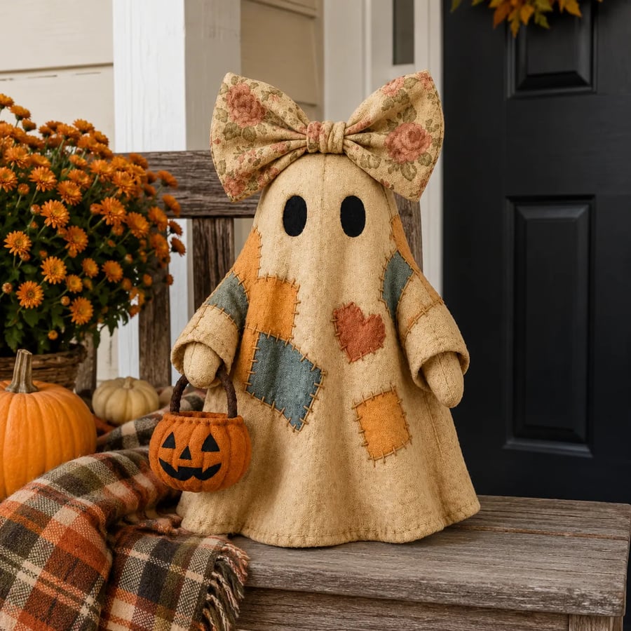 GlowGhost – Lighted Vintage Patchwork Ghost Decor