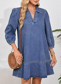 Deniva | Elegant V-Neck Denim Dress
