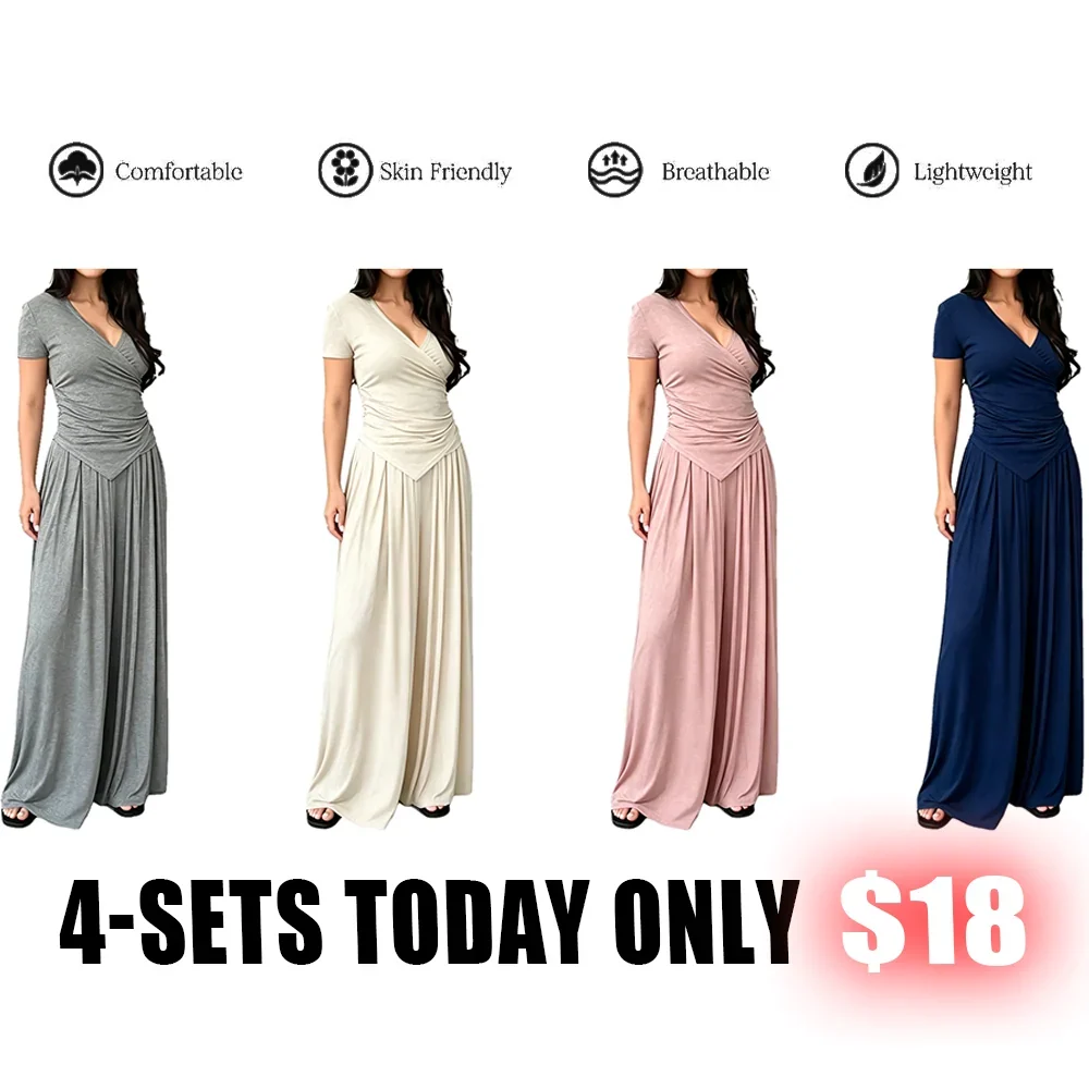 MaisonLuxe – Sophisticated Wrap Top & Wide Leg Pants Set