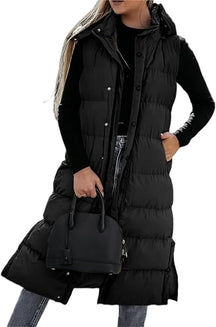 QuiltChic – Women's Long Puffer Vest with Hood