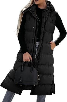 QuiltChic – Women's Long Puffer Vest with Hood