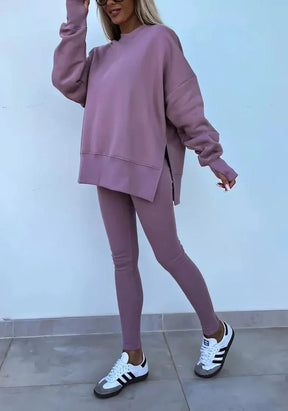 SoftEase – Comfy Slit Sweatshirt Two-Piece Set