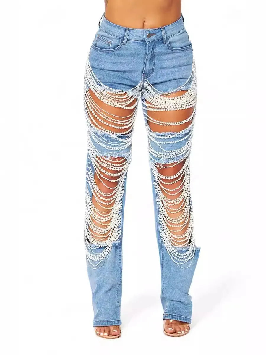UrbanChain – Streetwear Embellished Denim Jeans