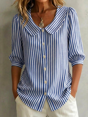 AuraClassic – Women’s Retro Peter Pan Collar Striped Shirt