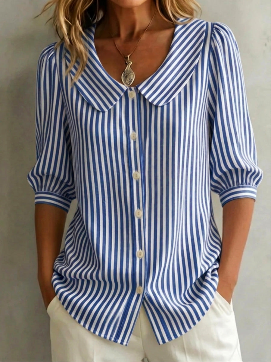 AuraClassic – Women’s Retro Peter Pan Collar Striped Shirt